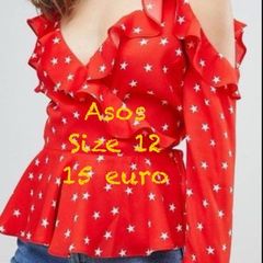 Red wrap around top with shoulder detail & straps size 12