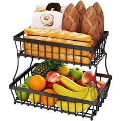 Brand New 2-Tier Fruit Basket Kitchen Countertop Fruit Vegetable Snacks Storage Holder Stand Organizer.