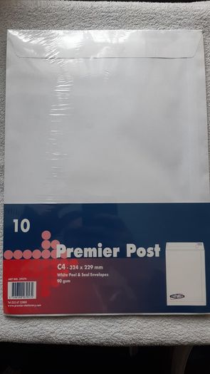 Premier Post 10 C4 White Peel and Seal Envelopes (A4 Sized) Home Office School College