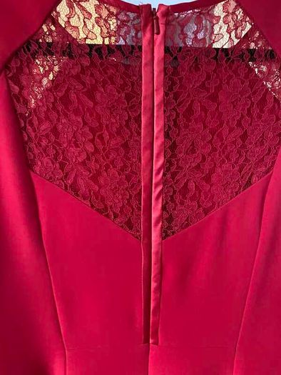 Coast dress, red with lace inset detail, Size 14, above-knee length, VGC