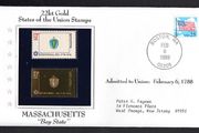 1988 USA Massachusetts "Bay State" 22kt Gold Replica of the 1976 United States Flag Stamps showing 25c US flag definitive tied Boston, Massachusetts (state capital) illustrated cover.