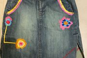 Skirt denim with embroidery boho style  Whistles size 10 Brand New