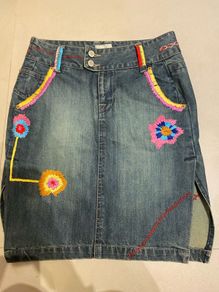 Skirt denim with embroidery boho style  Whistles size 10 Brand New