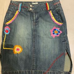 Skirt denim with embroidery boho style  Whistles size 10 Brand New