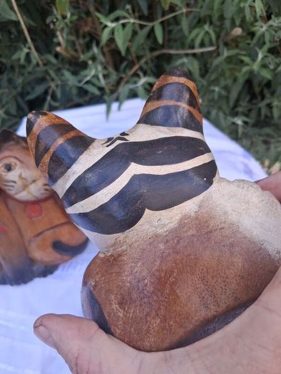 3 X Art Deco Handpainted Hardwood Cats