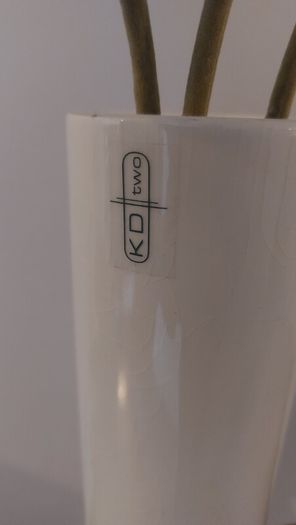 Fabulous Ceramic and Wood "TWO" Vase by the Danish Design Company Kristina Dam Studio, Copenhagen, Excellent Condition, Monochromatic Scandi Minimalism at its Best