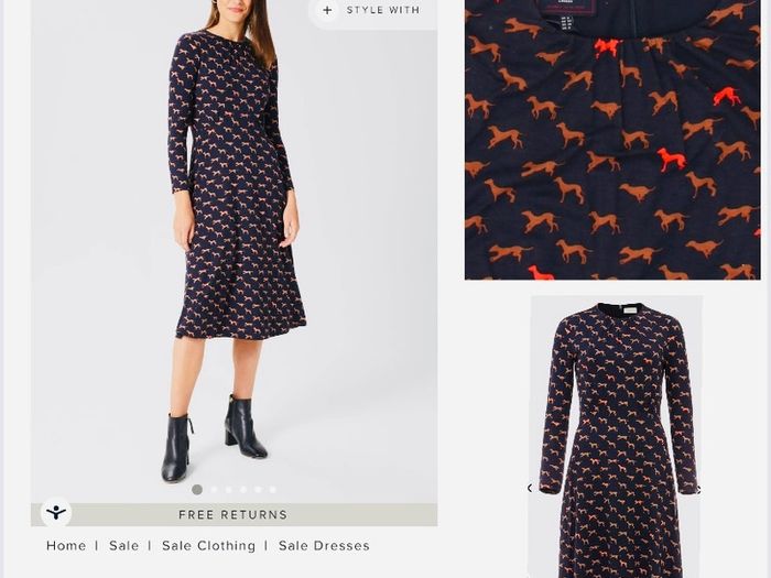 Hobbs london midi alone fit and flare dress with dog print navy autumnal chic