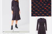 Hobbs london midi alone fit and flare dress with dog print navy autumnal chic
