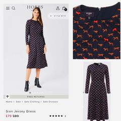 Hobbs london midi alone fit and flare dress with dog print navy autumnal chic