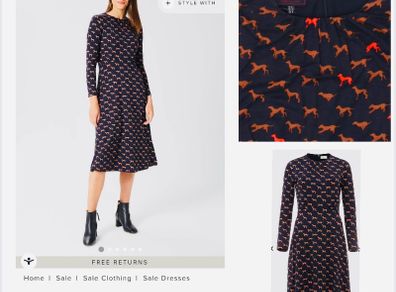 Hobbs london midi alone fit and flare dress with dog print navy autumnal chic