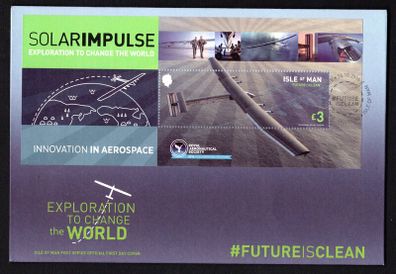 2016 Isle of Man Solar Impulse (first round the world flight powered solely by solar energy) Commemorative Stamps First Day Cover (FDC)