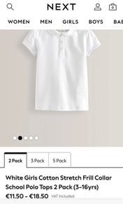 NEXT x2 Girls School White Polo Shirts 10Y