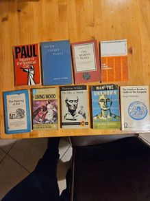 9 X RELIGIOUS,ART,AND THEATRE BOOKS FROM 1940-50-60s. All paperback in good condition. See photos for same.