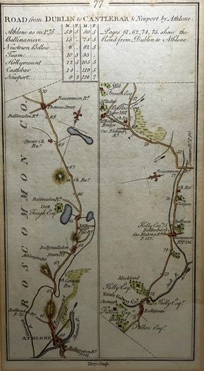 Irish Road Map (Thomas Kitchin / Terry Sculp) Dublin to Castlebar & Newport via Athlone