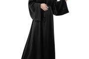 Brand New Women's Islamic Dress Satin Robe with Bishop Sleeves - Black L.
