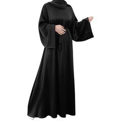 Brand New Women's Islamic Dress Satin Robe with Bishop Sleeves - Black L.