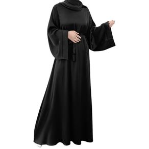 Brand New Women's Islamic Dress Satin Robe with Bishop Sleeves - Black L.
