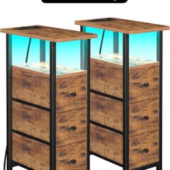 Slim Bedside Table Set of 2 with Charging Station