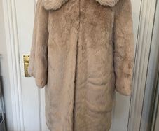 Gharani Strok Faux Fur Jacket - Size 14 - Beige/Nude - New - Soft Teddy Coat