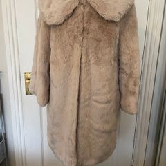 Gharani Strok Faux Fur Jacket - Size 14 - Beige/Nude - New - Soft Teddy Coat