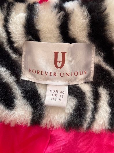 Forever Unique Zebra Print Faux Fur Coat - Size 12 - Like new