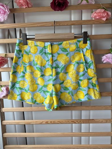 Zara blue & lemon high waisted mediums cotton linen mix