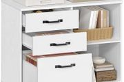 Industrial Rolling File Cabinet with 3 Drawers and Wheels, Open Compartments for A4 Documents, Letter Size, Printer Stand