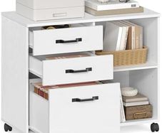 Industrial Rolling File Cabinet with 3 Drawers and Wheels, Open Compartments for A4 Documents, Letter Size, Printer Stand