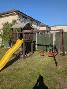 Garden play tower - slide / double swing / sandpit
