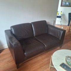 2 seater leather brown couch