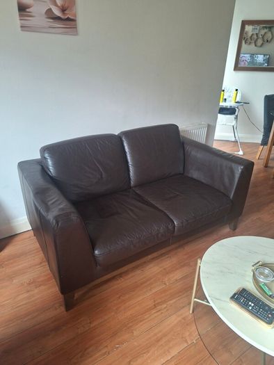 2 seater leather brown couch