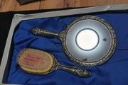 Vintage Victoria Vanity Mirror and Brush Silver Plated Set