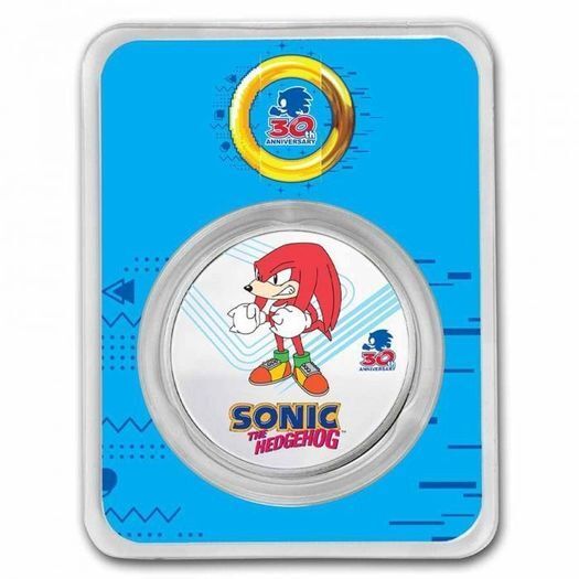 2021 Niue 2 NZD Sonic the Hedgehog Knuckles 30th Anniversary 1 oz Silver Colorized Coin BU Slab