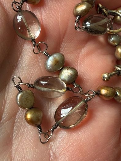 silver necklace with natural stones
