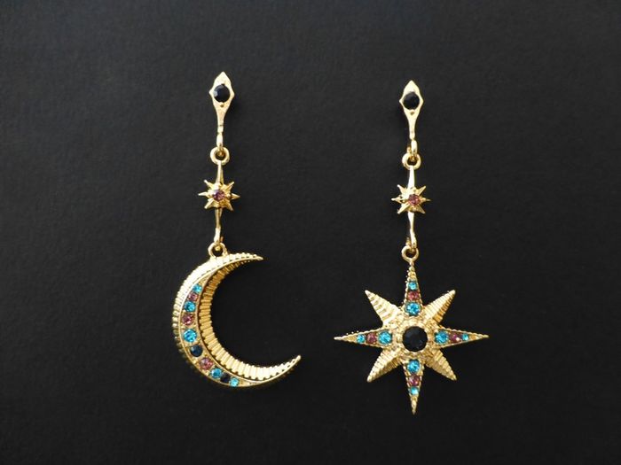 Star Starburst Moon Drop Dangle Earrings