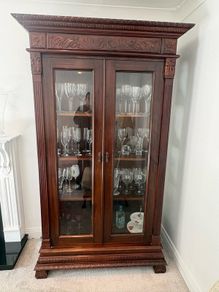 Large Ornate 7ft Wooden Glass Display Cabinet