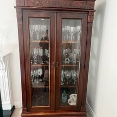 Large Ornate 7ft Wooden Glass Display Cabinet