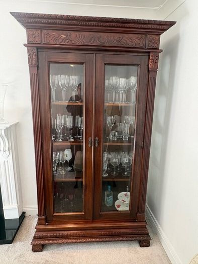 Large Ornate 7ft Wooden Glass Display Cabinet