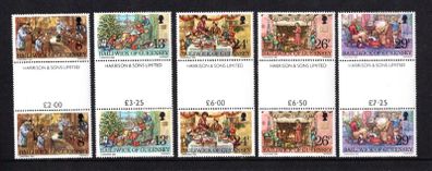 1982 Guernsey Christmas Commemorative Stamps Gutter Pairs Mint Never Hinged (MNH)