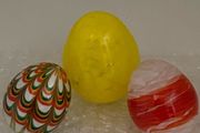 Three gorgeous art glass eggs one from Finland