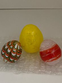 Three gorgeous art glass eggs one from Finland