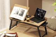 Foldable and Adjustable Bed Table, Bamboo Bed Laptop Top - Tiltable Top, Drawer, Oak