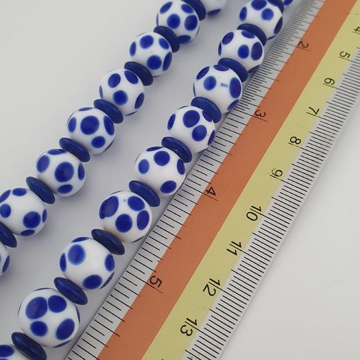 Antique Venetian Style White Blue Dotted Glass Beads Necklace