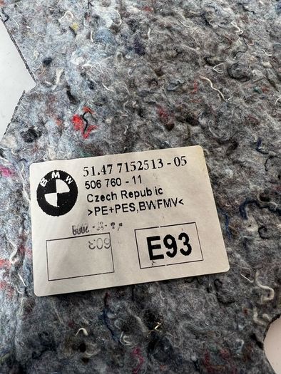 Bmw 3 Series E93 Left Luggage Compartment Sound Insulation Trim Cover 7152513 A1l2b526s