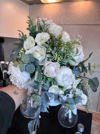 wedding flowers bride and 1 bridesmaid faux flowers