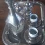 Antique stainless steel and glass French coffee set with tray Image 3