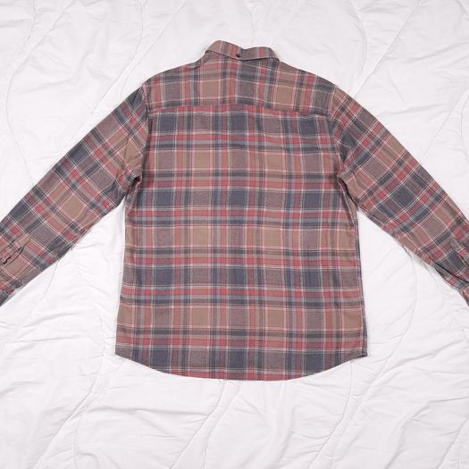 Paul Costelloe Brown Red Grey Plaid Check Long Sleeve Flannel Cotton Shirt Size L