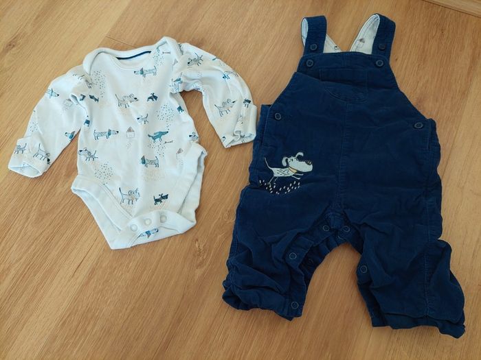 M&S 2-piece Pure Cotton Dungaree Outfit (Dachshund design)