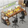 120cm Computer Desk with 5 Fabric Drawers, Reversible Home Office Desk with Printer Cabinet, Writing Desk with Monitor Stand & Power Outlets, Study Table with LED Light, Rustic Brown Image 8