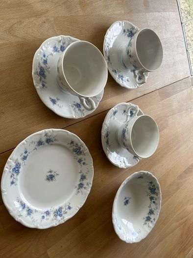 Cups, Saucers, Teapot, Dessert Bowls, Dessert Plates
